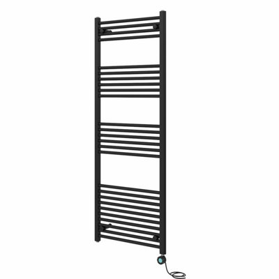 Rinse Bathrooms Smart WiFi Thermostatic Electric Bathroom Straight Heated Towel Rail Radiator with Timer 1600x600mm - Black