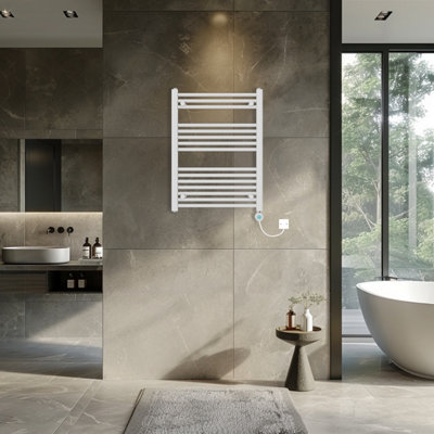 Rinse Bathrooms Smart WiFi Thermostatic Electric Bathroom Straight Heated Towel Rail Radiator with Timer 800x600mm - White