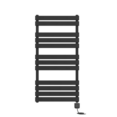 Rinse Bathrooms Smart WiFi Touch Screen Thermostatic Electric Heated Towel Rail Black Flat Panel with Timer 1200x600mm 600W