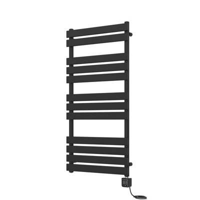Rinse Bathrooms Smart WiFi Touch Screen Thermostatic Electric Heated Towel Rail Black Flat Panel with Timer 1200x600mm 600W