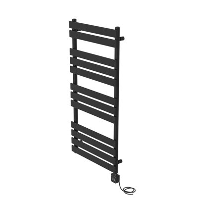 Rinse Bathrooms Smart WiFi Touch Screen Thermostatic Electric Heated Towel Rail Black Flat Panel with Timer 1200x600mm 600W
