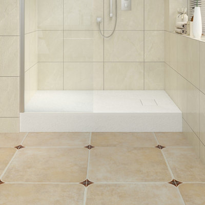 Rinse bathrooms SMC 1200x700mm Slate Effect Rectangle Shower Tray White ...
