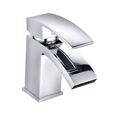 Rinse Bathrooms Square Waterfall Bathroom Sink Monoblock Mixer Faucet Chrome