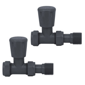 Rinse Bathrooms Straight Anthracite Towel Radiator Valves 15mm Twin Pack