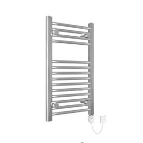 Rinse Bathrooms Straight Electric Heated Towel Rail Pre-filled Thermostatic Bathroom Towel Radiator Chrome 700x400mm 150W