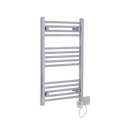 Rinse Bathrooms Straight Electric Heated Towel Rail Pre-filled Thermostatic Bathroom Towel Radiator Chrome 800x500mm 150W