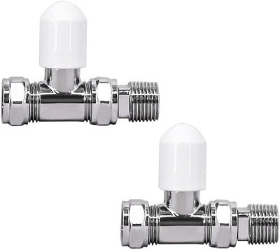 Rinse Bathrooms Straight Towel Radiator Valves 15mm Twin Pack-White/Chrome