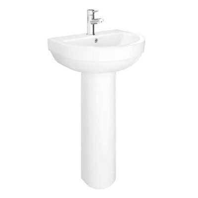 Rinse Bathrooms Stylish White Bathroom Ceramic Basin Sink & Full Pedestal