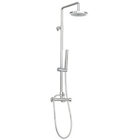 Rinse Bathrooms Thermostat Shower System, Round Twin Head Thermostatic Shower Mixer Set with 8" Rainfall Shower Head