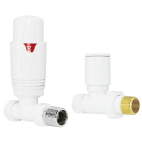 Rinse Bathrooms Thermostatic Radiator Valve 15mm Straight Radiator TRV + Lockshield for Heated Towel Rail Radiator White