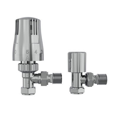 Rinse Bathrooms Thermostatic Radiator Valve 15mm x 1/2" Angled Chrome Rad TRV + Lockshield