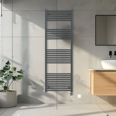 Rinse Bathrooms Touch Screen Curved Electric Thermostatic Bathroom Towel Radiator with Timer Anthracite 1800x600mm