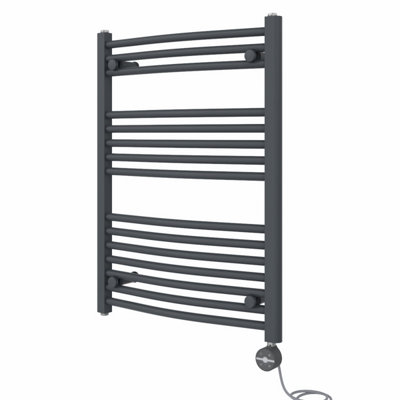 Rinse Bathrooms Touch Screen Curved Electric Thermostatic Bathroom Towel Radiator with Timer Anthracite 800x600mm