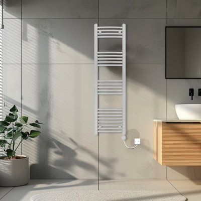 Rinse Bathrooms Touch Screen Curved Electric Thermostatic Bathroom Towel Radiator with Timer Chrome - 1400x400mm