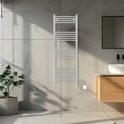 Rinse Bathrooms Touch Screen Curved Electric Thermostatic Bathroom Towel Radiator with Timer Chrome - 1400x500mm