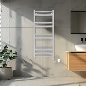 Rinse Bathrooms Touch Screen Curved Electric Thermostatic Bathroom Towel Radiator with Timer Chrome - 1400x600mm
