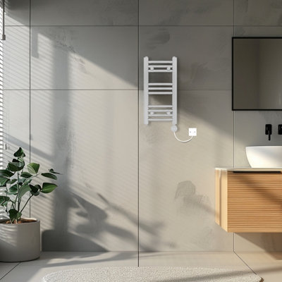 Rinse Bathrooms Touch Screen Curved Electric Thermostatic Bathroom Towel Radiator with Timer Chrome - 600x300mm