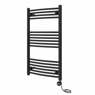 Rinse Bathrooms Touch Screen Electric Heated Towel Rail Curved Thermostatic Bathroom Towel Radiator with Timer Black 1000x600mm