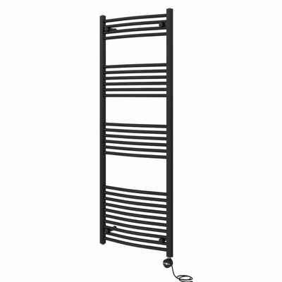 Rinse Bathrooms Touch Screen Electric Heated Towel Rail Curved Thermostatic Bathroom Towel Radiator with Timer Black 1600x600mm