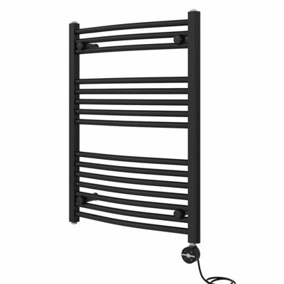 Rinse Bathrooms Touch Screen Electric Heated Towel Rail Curved Thermostatic Bathroom Towel Radiator with Timer Black - 800x600mm