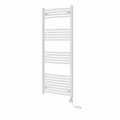 Rinse Bathrooms Touch Screen Electric Heated Towel Rail Curved Thermostatic Bathroom Towel Radiator with Timer White 1400x600mm