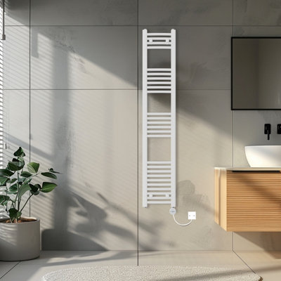 Rinse Bathrooms Touch Screen Electric Heated Towel Rail Curved Thermostatic Bathroom Towel Radiator with Timer White 1600x300mm Price Comparisons | Compare The Build