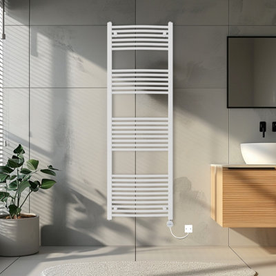 Rinse Bathrooms Touch Screen Electric Heated Towel Rail Curved Thermostatic Bathroom Towel Radiator with Timer White 1800x600mm