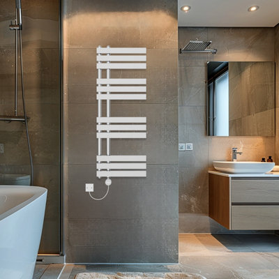 Rinse Bathrooms Touch Screen Thermostatic Electric Bathroom D Shape Tube Heated Towel Rail with Timer 1200x450mm - Chrome Price Comparisons | Compare The Build
