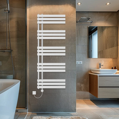 Rinse Bathrooms Touch Screen Thermostatic Electric Bathroom D Shape Tube Heated Towel Rail with Timer 1600x600mm - Chrome Price Comparisons | Compare The Build