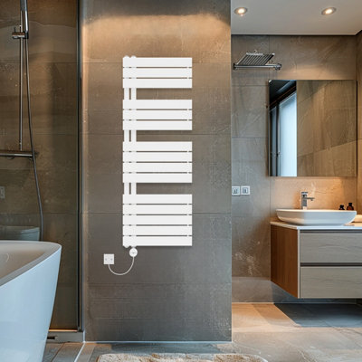 Rinse Bathrooms Touch Screen Thermostatic Electric Bathroom Flat Panel Heated Towel Rail Radiator with Timer 1380x500mm - White Price Comparisons | Compare The Build