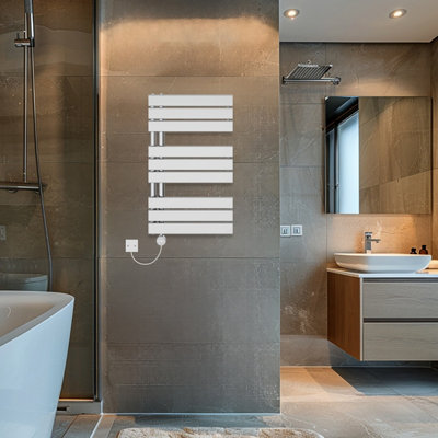 Rinse Bathrooms Touch Screen Thermostatic Electric Bathroom Flat Panel Heated Towel Rail Radiator with Timer 824x500mm - Chrome Price Comparisons | Compare The Build