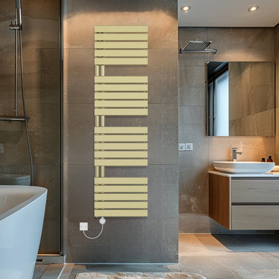 Rinse Bathrooms Touch Screen Thermostatic Electric Bathroom Flat Panel Heated Towel Rail with Timer 1800x500mm - Brushed Brass