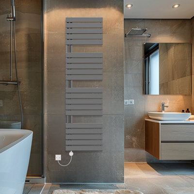 Rinse Bathrooms Touch Screen Thermostatic Electric Bathroom Flat Panel Heated Towel Rail with Timer 1800x500mm - Gunmetal