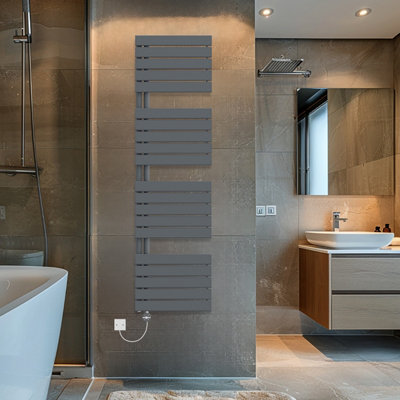 Rinse Bathrooms Touch Screen Thermostatic Electric Bathroom Flat Panel Heated Towel Rail with Timer 1800x500mm - Sand Grey