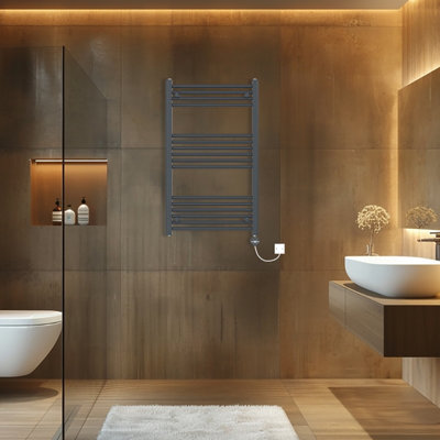 Rinse Bathrooms Touch Screen Thermostatic Electric Bathroom Straight Heated Towel Rail Radiator with Timer Anthracite 1000x600mm