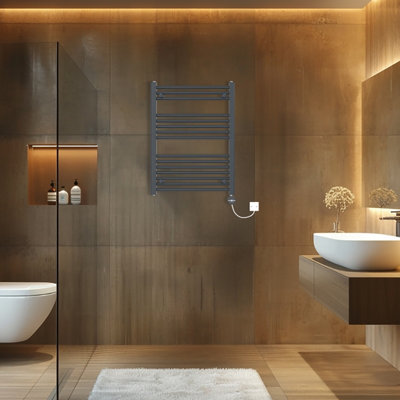 Rinse Bathrooms Touch Screen Thermostatic Electric Bathroom Straight Heated Towel Rail Radiator with Timer Anthracite 800x600mm