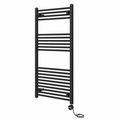 Rinse Bathrooms Touch Screen Thermostatic Electric Bathroom Straight Heated Towel Rail Radiator with Timer Black - 1200x600mm