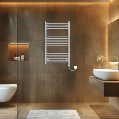 Rinse Bathrooms Touch Screen Thermostatic Electric Bathroom Straight Heated Towel Rail Radiator with Timer Chrome - 1000x600mm