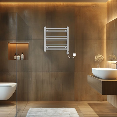 Rinse Bathrooms Touch Screen Thermostatic Electric Bathroom Straight Heated Towel Rail Radiator with Timer Chrome - 600x600mm