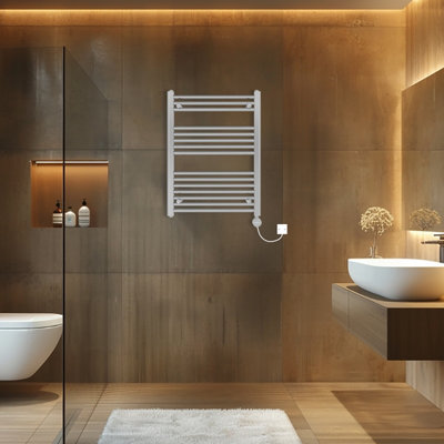 Rinse Bathrooms Touch Screen Thermostatic Electric Bathroom Straight Heated Towel Rail Radiator with Timer Chrome - 800x600mm