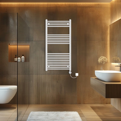 Rinse Bathrooms Touch Screen Thermostatic Electric Bathroom Straight Heated Towel Rail Radiator with Timer White - 1200x600mm