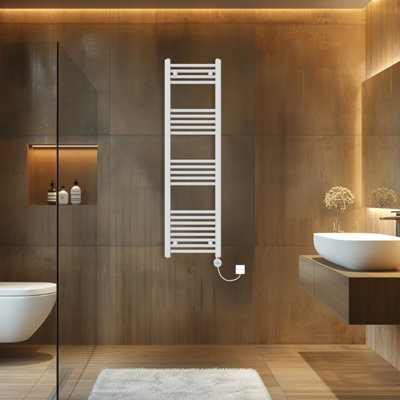 Rinse Bathrooms Touch Screen Thermostatic Electric Bathroom Straight Heated Towel Rail Radiator with Timer White - 1400x400mm Price Comparisons | Compare The Build