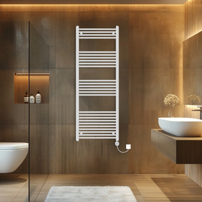 Rinse Bathrooms Touch Screen Thermostatic Electric Bathroom Straight Heated Towel Rail Radiator with Timer White - 1600x600mm