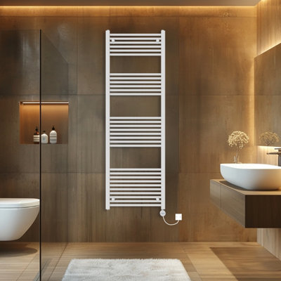 Rinse Bathrooms Touch Screen Thermostatic Electric Bathroom Straight Heated Towel Rail Radiator with Timer White - 1800x600mm