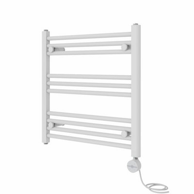 Rinse Bathrooms Touch Screen Thermostatic Electric Bathroom Straight Heated Towel Rail Radiator with Timer White - 600x600mm