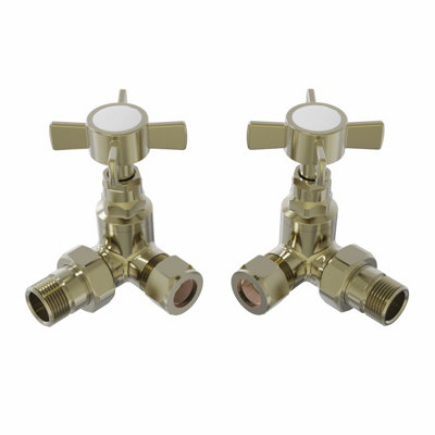 Rinse Bathrooms Traditional Angled Radiator & Towel Rail Valves Pair 15mm Corner Radiator Valve Brushed Brass