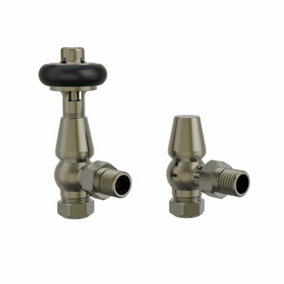 Rinse Bathrooms Traditional Angled TRV Thermostatic Radiator Valves Polished Antique Brass
