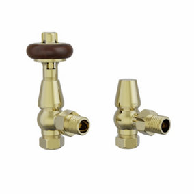 Rinse Bathrooms Traditional Angled TRV Thermostatic Radiator Valves Polished Brass