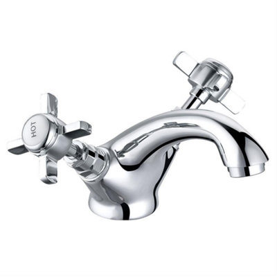 Rinse Bathrooms Traditional Bathroom Monobloc Basin Sink Mixer Tap Chrome Twin Crosshead Handles