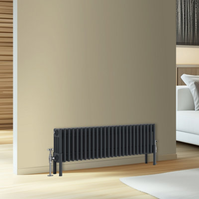 Rinse Bathrooms Traditional Cast Iron Style 4 Colomn Column Horizontal Radiator Anthracite 300 x 1190mm